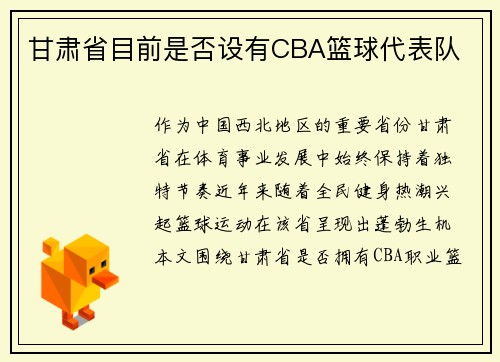 甘肃省目前是否设有CBA篮球代表队