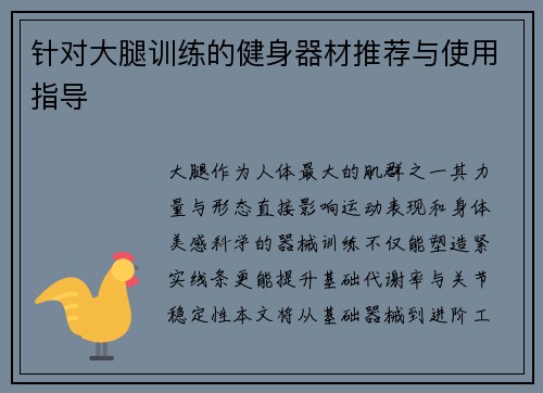 针对大腿训练的健身器材推荐与使用指导
